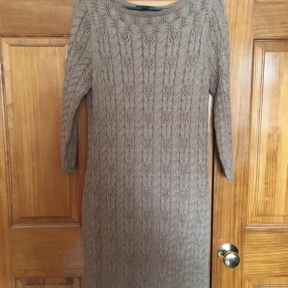 Ralph Lauren Sweater Dress Tan/Gold - Picture 1 of 4